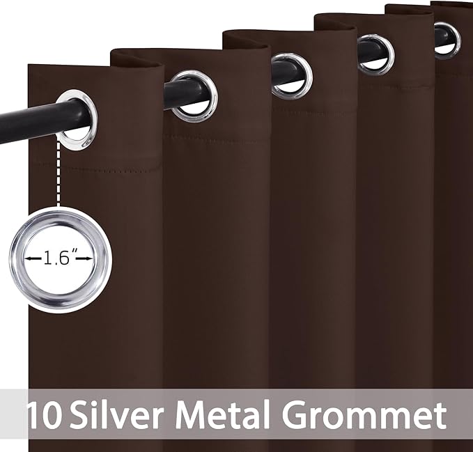 Yakamok Blackout Curtains Room Darkening Thermal Insulated Window Panels,Solid Grommet Top Drapes for Bedroom/Living Room(62Wx96L, Chocolate Brown, 2 Panels)