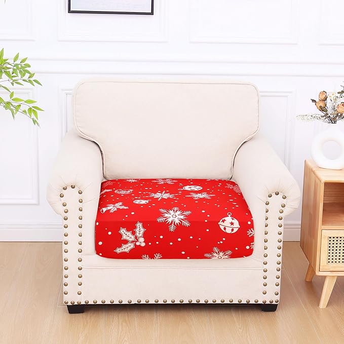 hyha Printed Couch Cushion Covers, Floral Sofa Covers Washable for Cushion Couch, Stretch Pattern Outdoor Cushion Covers for Patio Furniture with Elastic Bottom(Small, Snowflake Bell)