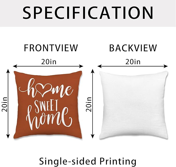 Hexagram Geometric Burnt Orange Pillow Covers 20x20 Set of 4, Decorative Outdoor Boho Modern Throw Pillow Covers, Home Sweet Home Farmhouse Cushion Case for Couch Sofa Bedroom Indoor Decor(No Insert)