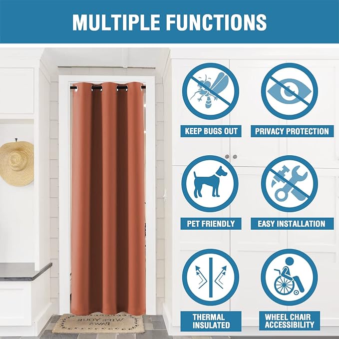 H.VERSAILTEX Doorway Curtain Blackout Closet Door Curtain Room Divider Window Treatment Curtain for Bedroom Thermal Insulated Privacy Drape Soundproof Grommet, 42 x 80 inches, 1 Panel, Orange