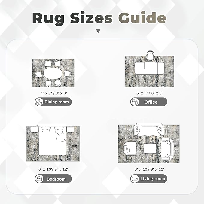 pmtsns Area Rugs 8x10 for Living Room: Washable Rug Modern Abstract Neutral Soft Non-Slip Low-Pile Indoor Large Carpet for Bedroom Dining Room Playroom Home Office (Black Grey Brown, 8'x10')