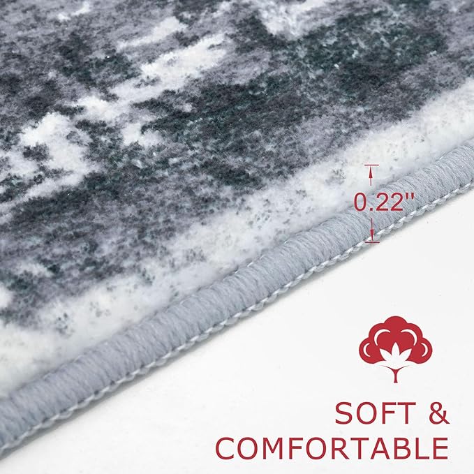 KOZYFLY Modern Abstract Area Rug 8x10 Gray Washable Large Living Room Thin Rugs Bedroom Non Skid Carpet with Faux Wool Soft Low Pile for Dining Room Living Room Office Dorm Kitchen Table Apartment