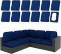 hyha 12Pcs Patio Cushion Covers, Stretch Outdoor Couch Cushion Covers Replacement, Washable Outdoor Chair/Sofa Slipcovers for Patio Furniture Cushions Protector with Elastic Bottom(Navy,Cover Only)