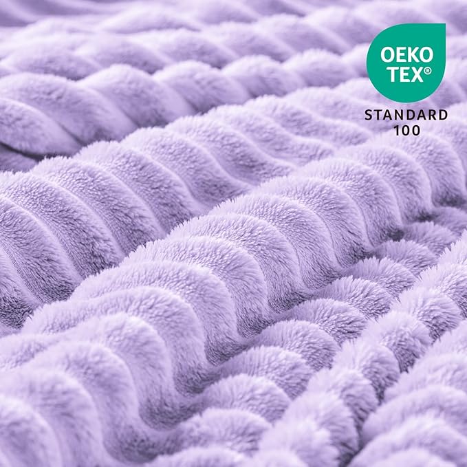 BEDELITE Fleece Throw Blanket for Couch – 3D Ribbed Jacquard Soft and Warm Decorative Fuzzy Blanket – Cozy, Fluffy, Plush Lightweight Pastel Lilac Throw Blankets for Bed, Sofa, 50x60 inches