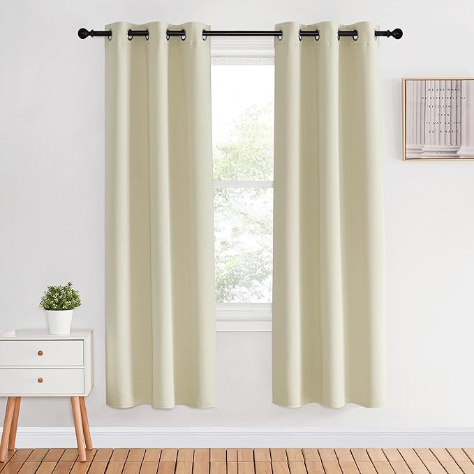 NICETOWN Room Darkening Curtains Panels for Bedroom, Beige, 2 Panels, 34 x 70 Inch, Energy Saving Thermal Insulated Solid Ring Top Light Blocking Window Drapes for Flat