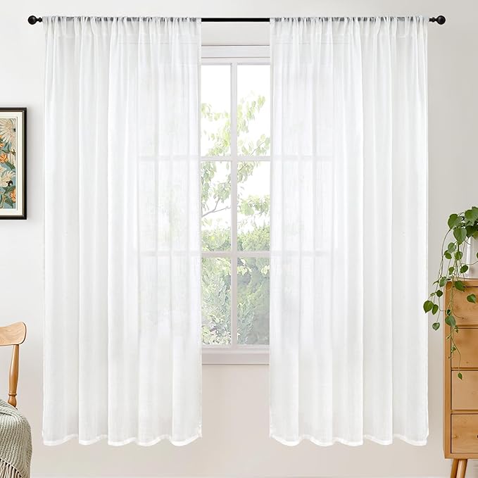 Curtain Panels in White Linen Blend, Light-Filtering, Set of 2, 72 Inch