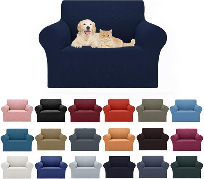 Cupuamon 2026 New Stretch Chair Sofa Slipcovers Couch Cover for 1 Seater Furniture Protector Sofa Covers with Elastic Bottom Jacquard Fabric Small Checks for Pets, Kids - Navy