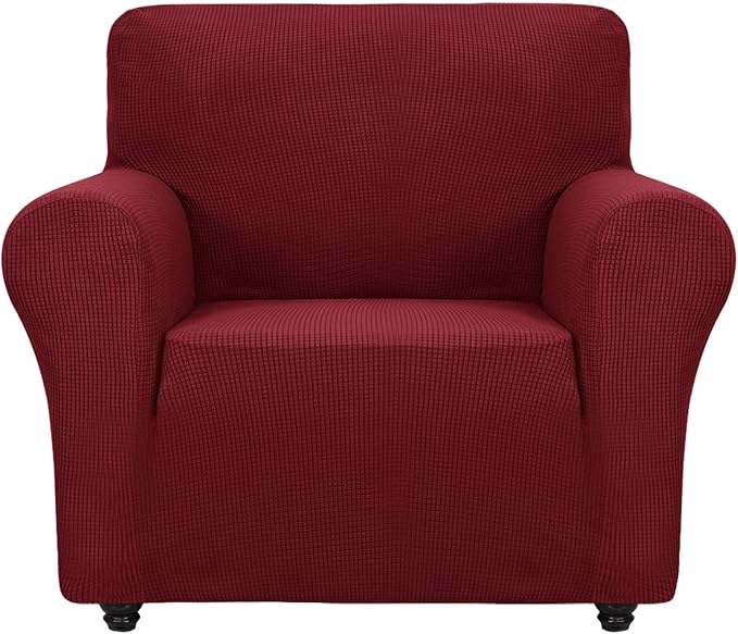 ZNSAYOTX Super Stretch Chair Slipcover Universal Sofa Chair Covers for Living Room Dogs Pet Furniture Protector Spandex Armchair Slipcovers with Anti Slip Foam Sticks (Wine Red, Chair)