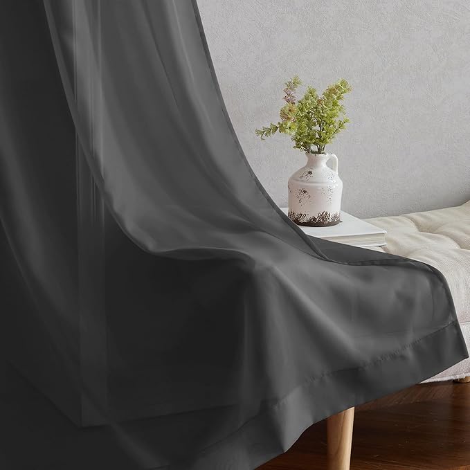 NICETOWN Sheer Window Curtain 84" - Ring Top Window Treatments Home Decorations Voile Panels Drapes with for Living Room/Patio Door (54 Inches Wide, Black, 2 Panels)