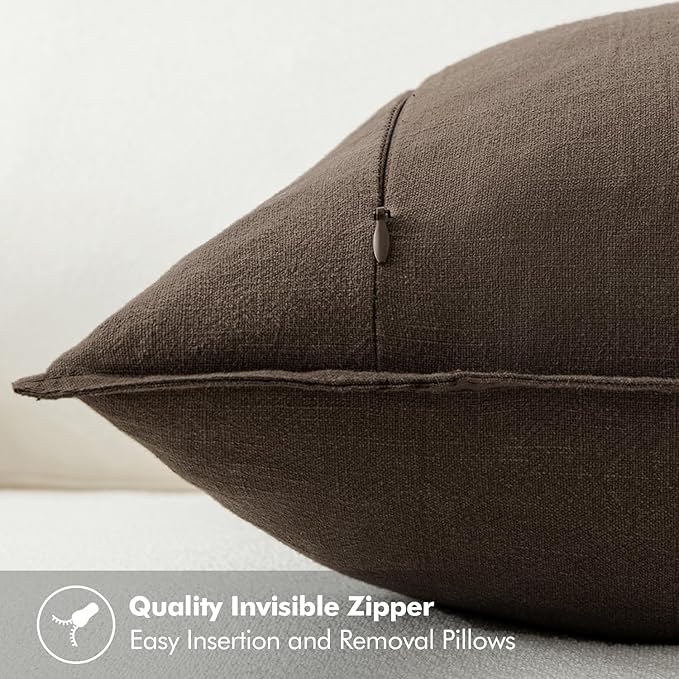 MIULEE Decorative Linen Euro Sham Pillow Covers 22x22 Inch Dark Coffee Chocolate Boho Farmhouse Neutral Winter Couch Throw Pillows for Bed Pack of 2 Accent Modern Pillowcase Sofa Livingroom Home Decor