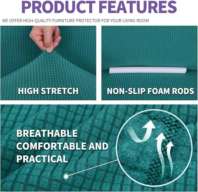 ZNSAYOTX Super Stretch Couch Cover (72"-92") Universal Sofa Covers with Elastic Bottom, Dog Cat Pets Friendly Washable Furniture Protector Fitted Sofa Slipcovers Stay in Place (Peacock Teal, Sofa)