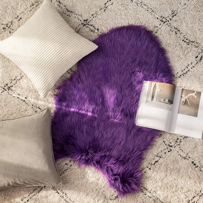 MIULEE Luxury Super Soft Fluffy Area Rug Faux Fur Sheepskin Rug Decorative Plush Shaggy Carpet for Bedside Sofa Floor Nursery 2 x 3 Feet, Purple
