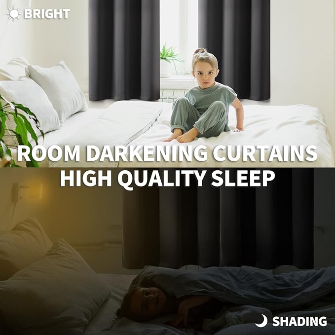 BGment Blackout Curtains for Bedroom - Grommet Thermal Insulated Room Darkening Curtains for Living Room, Set of 2 Panels, Each 46 x 63 Inch, Dark Grey