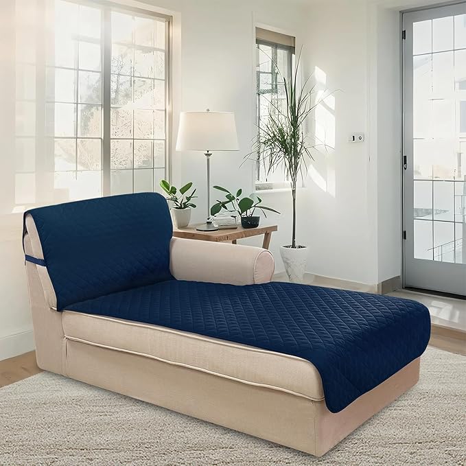 U-NICE HOME Sectional Couch Cover for Dogs Pets Chaise Lounge Reversible Sofa Cover Furniture Protector with Elastic Adjustable Strap, Navy/Taupe
