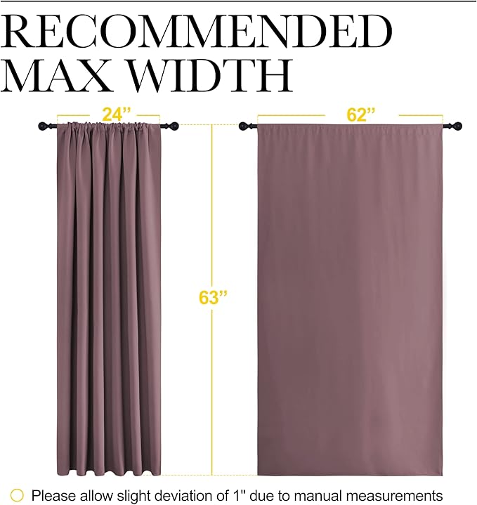 NICETOWN Blackout Curtains for Bedroom, Home Decorations Thermal Insulated Solid Rod Pocket Blackout Drapes for Cafe (Dry Rose, One Pair, 62 x 63-inch)