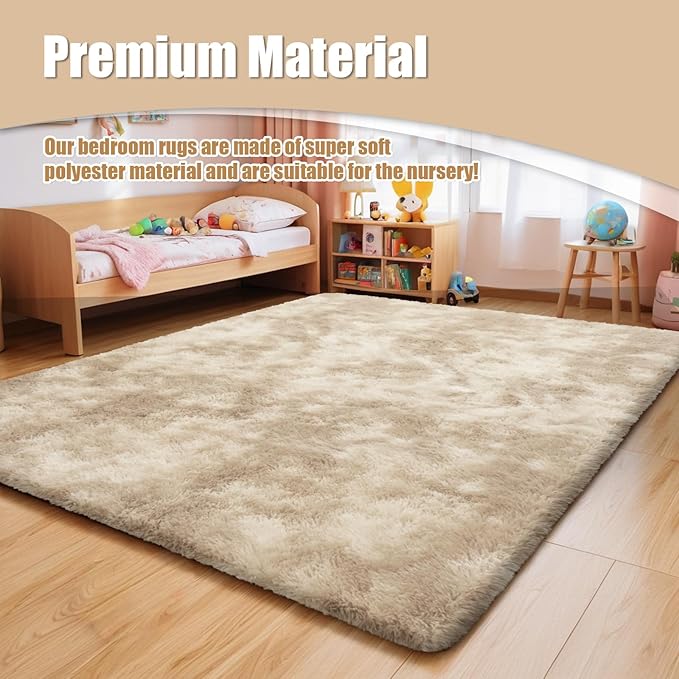 Shag Area Rug for Bedroom 5x8,Fluffy Area Rugs for Living Room,Soft Fuzzy Rug Non-Shedding Indoor Plush Carpet for Kids Bedroom Nursery Dorm Home Decor,Tie-Dyed Beige