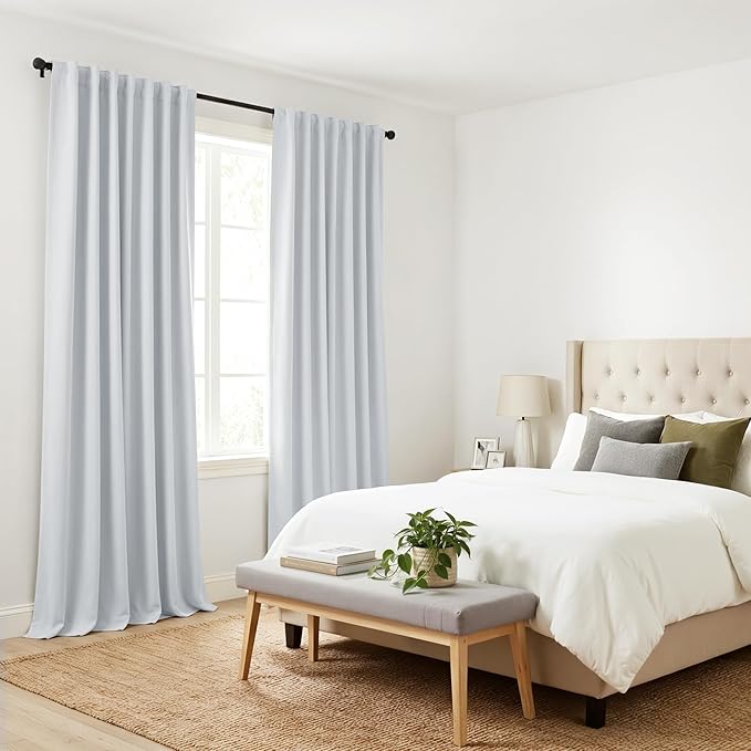 PONY DANCE 60% Light Blocking Curtains 96 inch Long, Room Darkening Curtains for Bedroom, Thermal Insulated Drapes for Living Room Window with Back Tab, 52 x 96 Inch,2 Panels Set, Greyish White