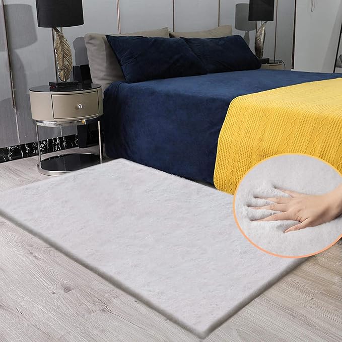 ORINOVA Faux Fuzzy Washable Fur Area Rugs for Bedroom 3x5 Silver Gray Fluffy Rug for Living Room Cute Room Nursery Rug