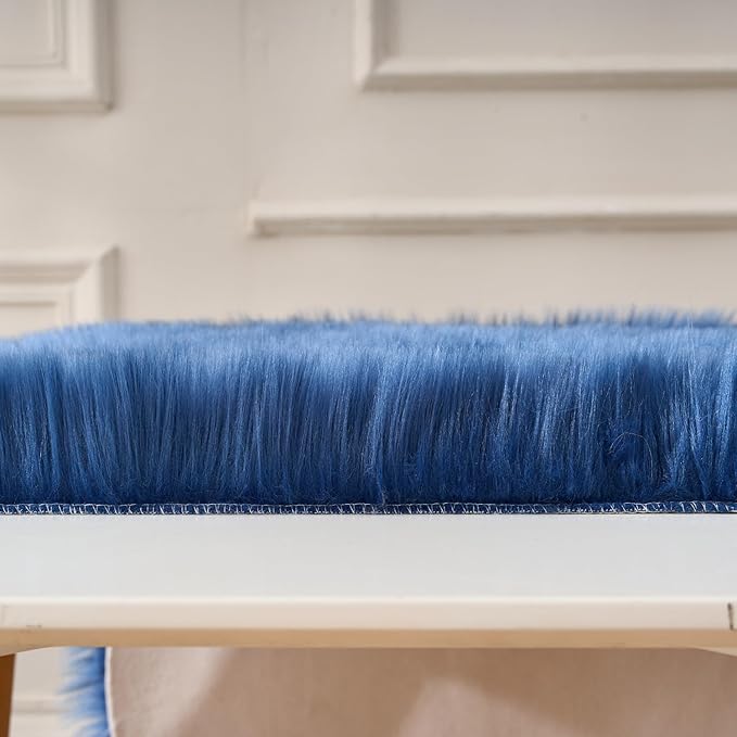 EasyJoy Ultra Soft Fluffy Shaggy Area Rug Faux Fur Rug Chair Cover Seat Pad Fuzzy Area Rug for Bedroom Floor Sofa Living Room (2 x 4 ft Sheepskin, Dark Blue)