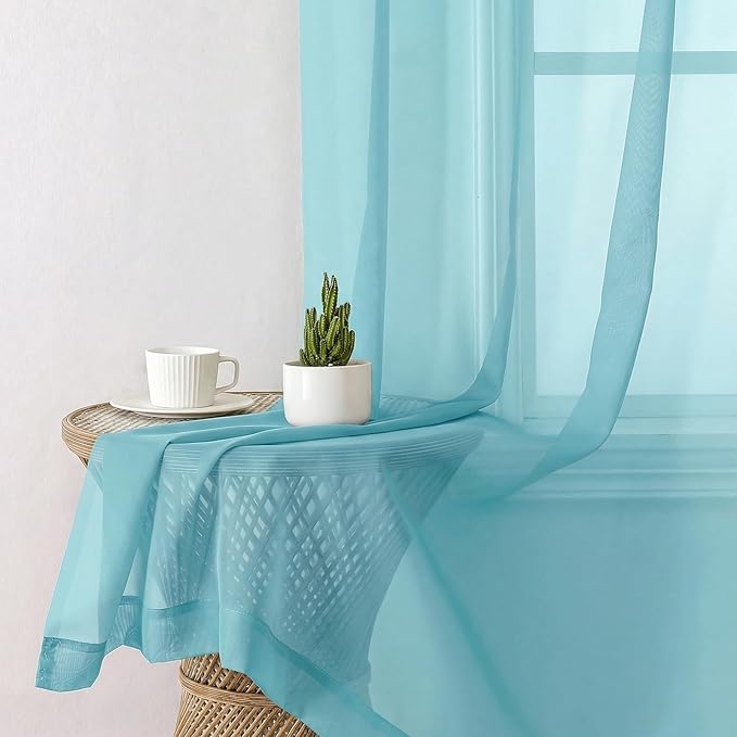 Aiyufeng Aqua Sheer Curtains 84 Inches Long 2 Panels Set for Living Room, Light Filtering Aqua Window Sheer Drapes for Bedroom, Each 42" W x 84" L