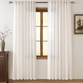 Cream Natural Linen Curtains 80 inch Length 2 Panels Set Neutral Rustic Farmhouse Living Room Drapes Back Tab Pleated Look Light Filtering Privacy Semi Sheer Curtains 80 inch Long Ivory Colored