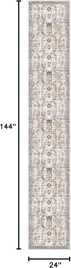 Madane Hallway Runner Rug 2x12, Extra Long Washable Runner Rugs with Rubber Backing, Non Slip Carpet Runner, Vintage Rug Runners for Kitchen Laundry Room Entryway (Brown/Gold, 2'x12')