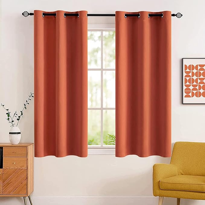 MIULEE 63" Long Room Darkening Curtains Thermal Insulated Rust Terracotta Drapes Window Treatment Set Grommet Top Light Blocking Blackout Curtain for Fall Living Room/Bedroom 2 Panels Burnt Orange