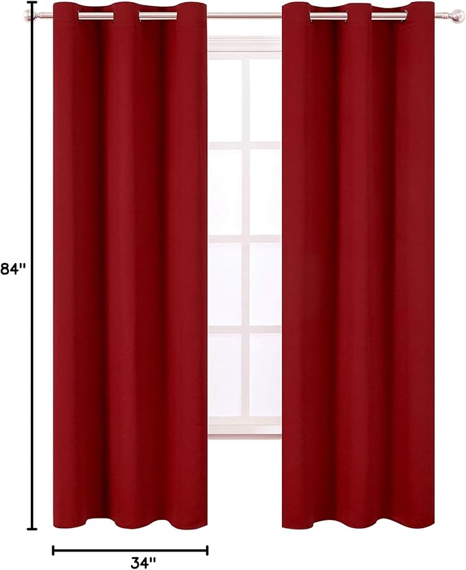 LEMOMO Red Blackout Curtains 34 x 84 Inch Length/Set of 2 Curtain Panels/Thermal Insulated Room Darkening Blackout Curtains for Bedroom