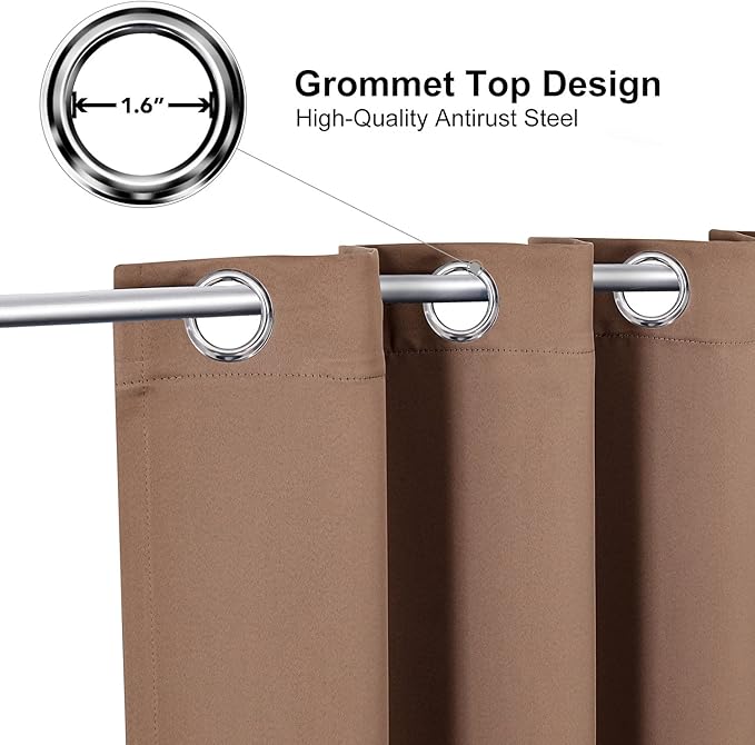 ChrisDowa Blackout Curtains 48 inches Long for Bedroom - 2 Panels Set Grommet Thermal Insulated Room Darkening Curtains for Living Room (Cappuccino, 42 x 48 Inch)