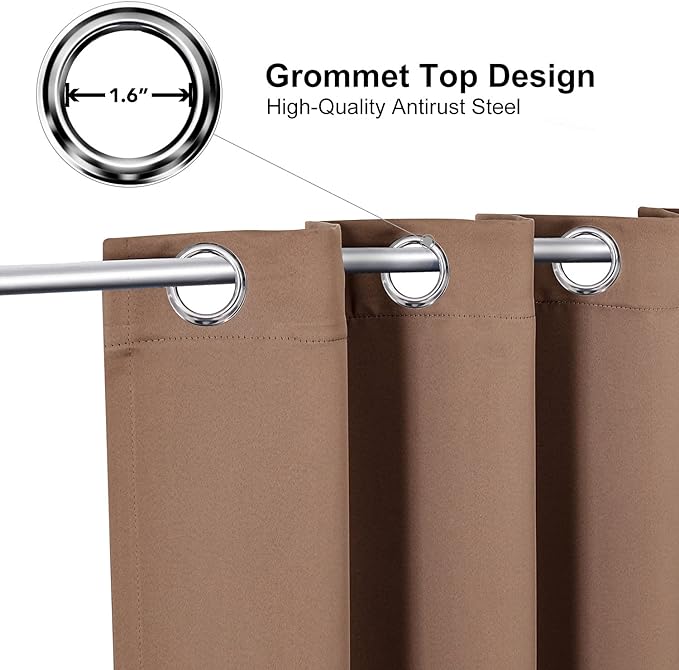 ChrisDowa Grommet Room Darkening Curtains for Bedroom and Living Room - 2 Panels Set Thermal Insulated Blackout Curtains (Cappuccino, 52W x 63L)