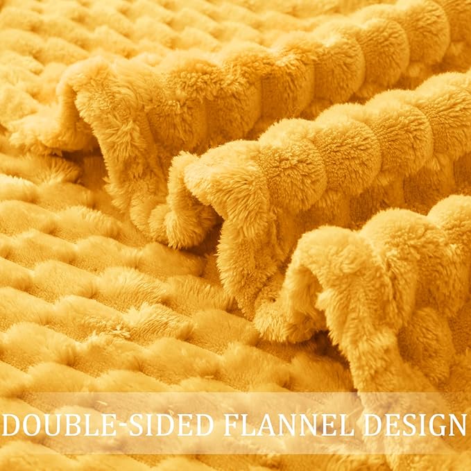 Exclusivo Mezcla Fleece Twin Blanket for Bed, Extra Large Fuzzy Mustard Yellow Bed Blankets, Soft Cozy Plush Sofa Throws for All Seasons, 60x80 Inches