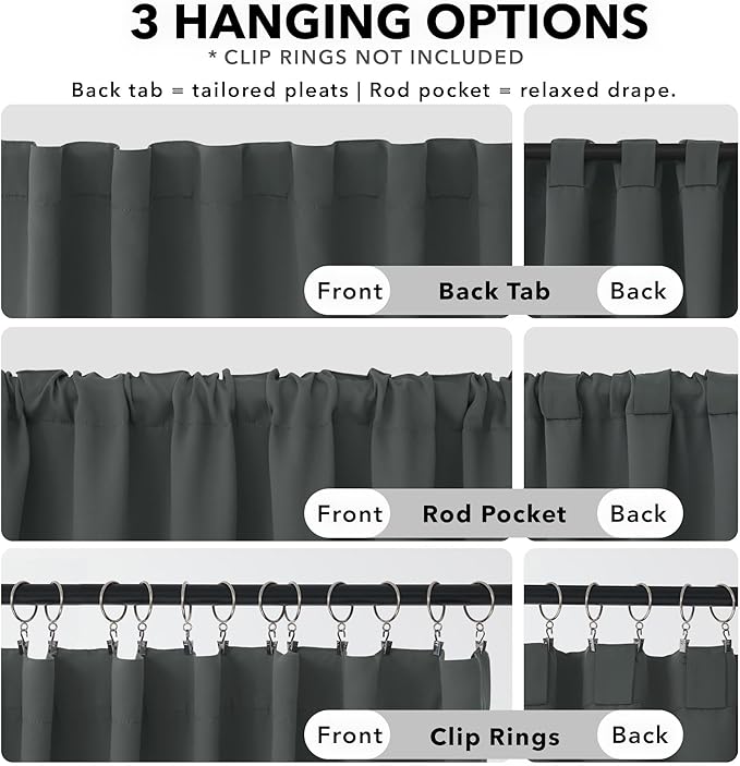 Deconovo Blackout Curtains, Thermal Insulated, W70 x L108 2 Panels, Back Tab, Machine Washable, Room-Darkening Drapes for Bedroom/Living Room Dark Grey