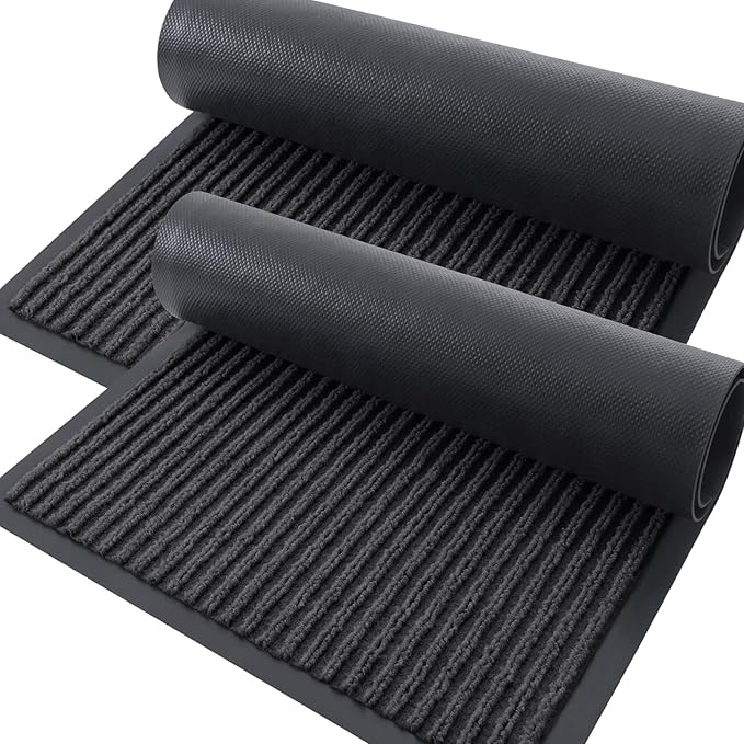 OLANLY Front Door Mat Indoor Outdoor Entrance, 2-Pack 47 x 32 Inch, Waterproof Heavy Duty Doormat, Fade Resistant, Low Profile, Easy Clean Patio Porch Welcome Floor Mats for Entry, Charcoal Grey