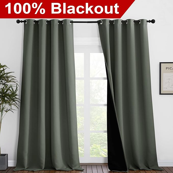 NICETOWN Full Shading Curtains 96 inches Long 2 Panels Set for Windows, Super Heavy-Duty Black Lined Blackout Curtains for Bedroom, Privacy Assured Window Treatment (Dark Mallard, 55 inches W)