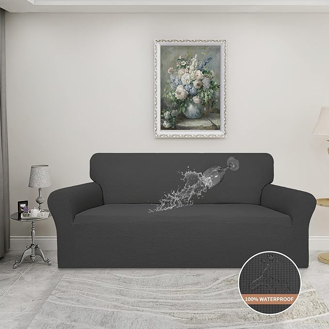 Easy-Going 100% Waterproof Couch Cover, Dual Waterproof Sofa Cover, Stretch Jacquard Sofa Slipcover, Furniture Protector for Kids, Pets, Dog and Cat (Sofa, Dark Gray)