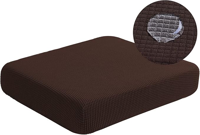 Water-Repellent Sofa Cushion Covers Jacquard High Stretch Fabric Furniture Protector for Living Room, Washable Sofa Seat Slipcover, 1 Seater (Chair Cushion, Chocolate)