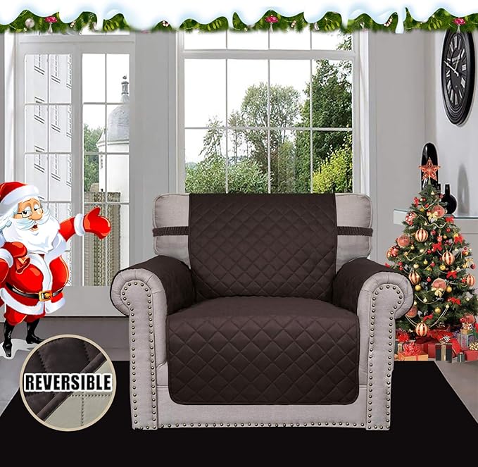 Easy-Going Chair Sofa Slipcover Reversible Sofa Cover Water Resistant Couch Cover Furniture Protector Cover with Elastic Straps for Pets Kids Children Dog Cat (Chair, Chocolate/Beige)