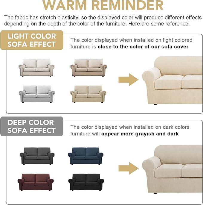 H.VERSAILTEX 3 Piece Stretch Sofa Covers for 2 Cushion Sofa Couch Covers for Living Room Sofa Slipcovers (Base Cover Plus 2 Seat Cushion Covers) Thicker Jacquard Fabric(Large Sofa, Natural)