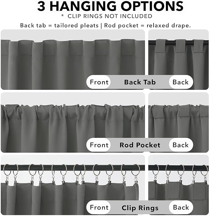 Deconovo Blackout Curtains, Thermal Insulated, W42 x L45 2 Panels, Back Tab, Machine Washable, Room-Darkening Drapes for Bedroom/Living Room Light Grey