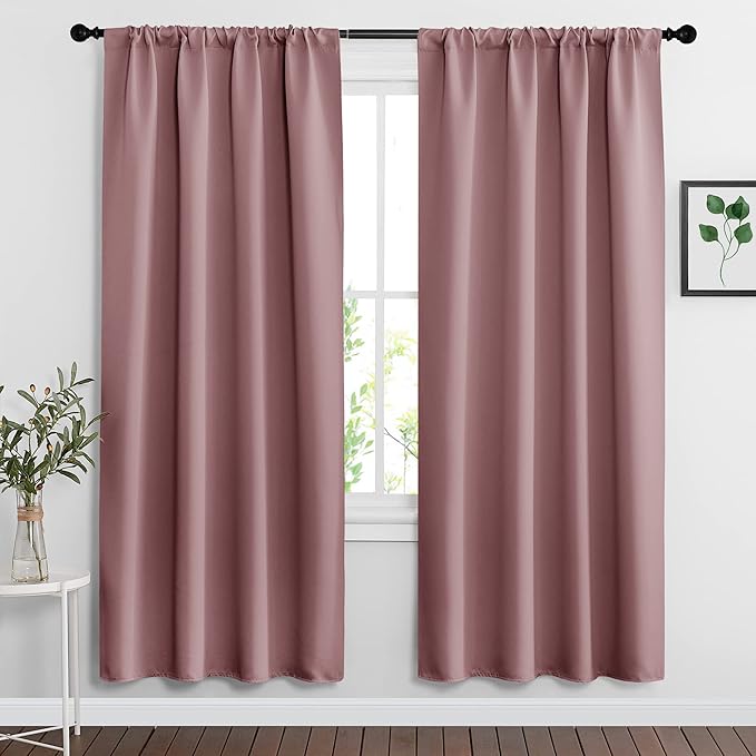 RYB HOME Blackout Curtains for Bedroom Living Room 72 inches Long, Thermal Insulated Privacy Rod Pocket Drapes for Nursery Office Home Theater, Width 42 by Length 72, Dusty Rose, 2 Panels