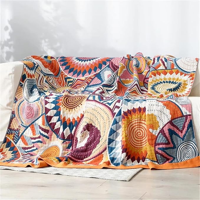 MSGKV Boho Throw Blanket for Bed 60"x80" 100% Cotton Couch Twin Size Blanket Spring Breathable Lightweigh Blankets Home Decor Muslin All Seasons