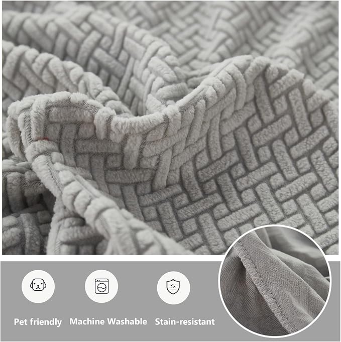 Couch Cushion Covers for Sofa Couch Covers Wear-Resistant Universal Sofa Cover Washable Stretch for Sectional Slipcovers (Texture-Sea Blue,Large Single Seat Cover)