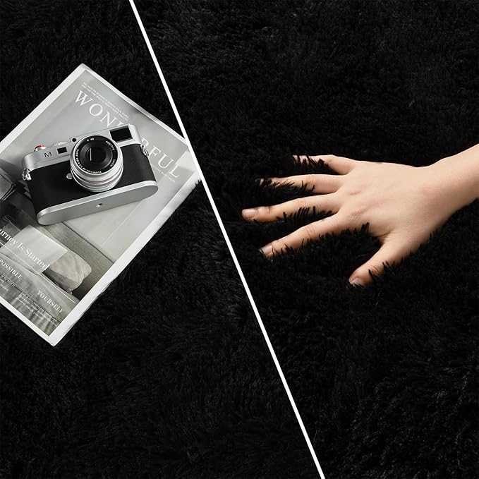 Deerhoo Large Shag Area Rugs 5 x 8, Plush Fuzzy Rugs for Living Room, Ultra Soft Fluffy Furry Rug for Bedroom, Indoor Carpet Nursery Rugs for Kids Room Home Decor, Black