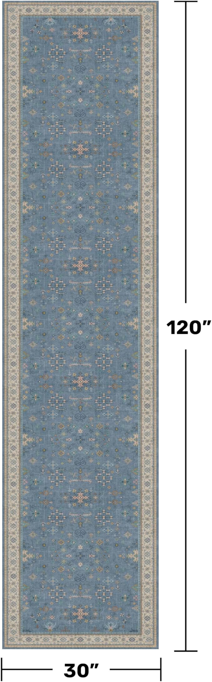 Boho 2'6"x10' Wide Runner Rugs for Hallway Non Skid- 10ft Light Blue Washable Non Slip Long Entryway Rug, Low Pile Geometric Floral Indoor Décor
