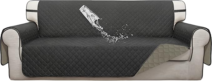 ISSUNTEX Double Protection 100% Waterproof Sofa Covers for Living Room, Couch Covers for 3 Cushion Couch Sofa, Reversible Furniture Protector Sofa Cover for Dogs, Pets, Kids (Sofa, Dark Gray/Beige)