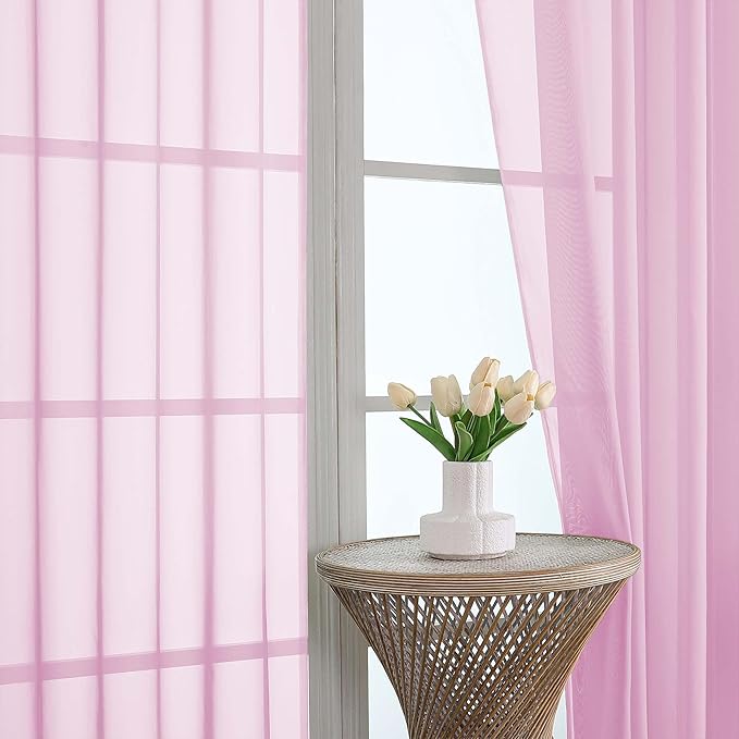 OVZME Light Pink Sheer Curtains 72 Inches Long 2 Panels Set, Light Filtering Sheer Curtains for Living Room Bedroom 59 Inch Extra Wide, Modern Voile Filmy Rod Pocket Window Drapes, 59Wx72L Inches