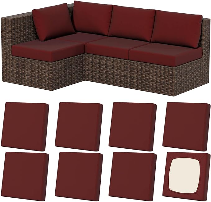 8Pcs Stretch Patio Cushion Covers, Outdoor Couch & Sofa Replacement Slipcovers for Patio Furniture Cushion Covers, Washable Reusable Furniture Protector