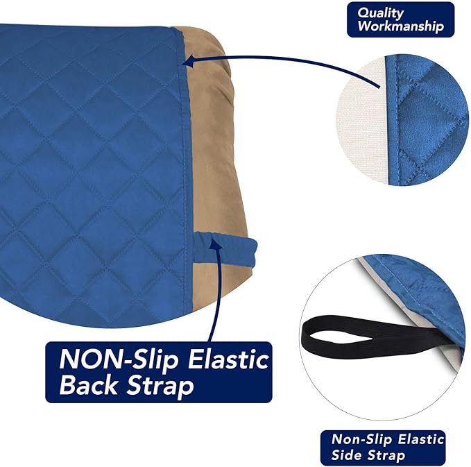 PureFit Reversible Quilted Sofa Cover, Water Resistant Slipcover Furniture Protector, Washable Couch Cover with Non Slip and Elastic Straps for Kids, Dogs, Pets (Small Recliner, Blue/Ivory)