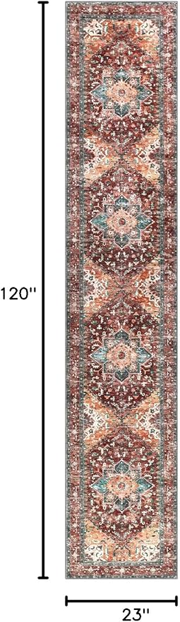 Yamaziot Washable Runner Rug, 2x10 Non-Slip Boho Vintage Hallway Rug Runner with Rubber Backing, Stain Resistant Distressed Carpet Runner for Bedroom, Kitchen, Laundry, Entrance