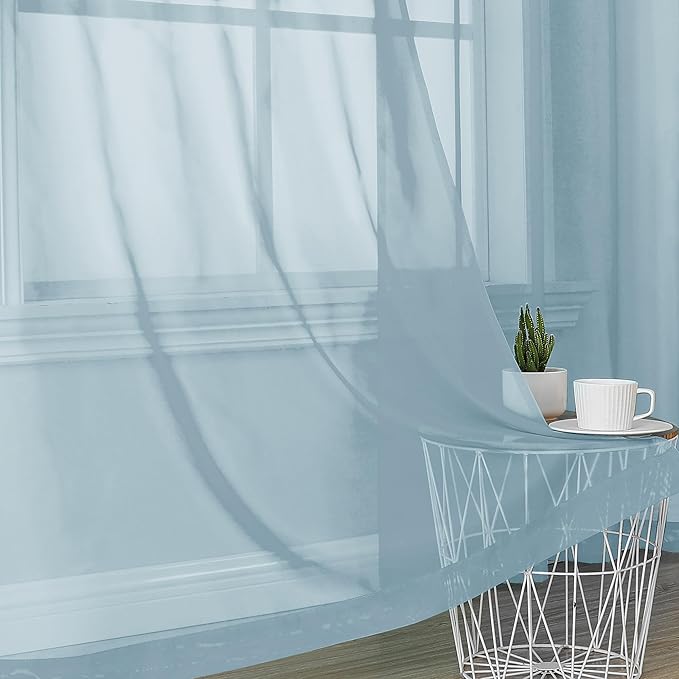 OVZME Sky Blue Sheer Curtains 84 Inches Long 2 Panels - Soft Light Filtering Window Sheer Panels for Living Room/Bedroom, Top Dual Rod Pocket, 1 Pair, Each 42Wx84L Inches